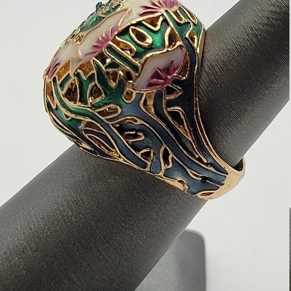 Jewelry | Stunning Chinese Handpainted Lotus Flower Ring | Poshmark